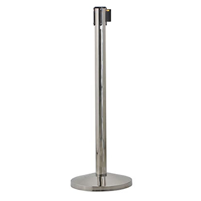 M&T Displays Crowd Control Stanchion Barriers Queue Post 37-inch High Safety Barrier Stands Line Dividers Retractable Belt 9.85'/118" Heavy Base Floor Standing (2-Pack) (Chrome-Blue) - color: Chrome-Blue