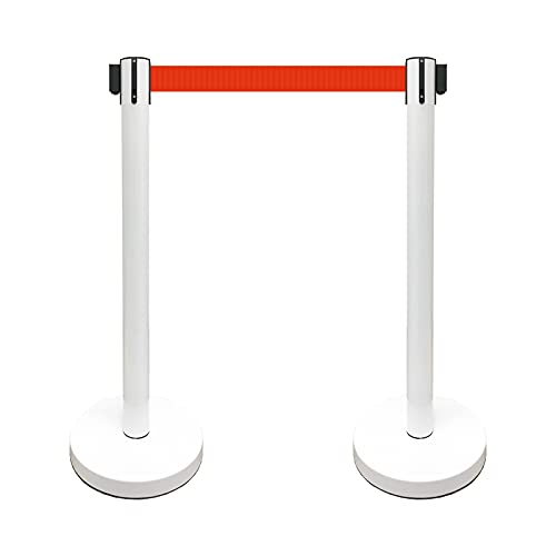 VIP Crowd Control Retractable Belt Stanchion Queue Safety Barrier Set, 36" Ht, 78" Belt (2 WHT Posts Red Belt) - color: 2 WHT Posts Red Belt