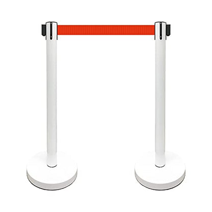 VIP Crowd Control Retractable Belt Stanchion Queue Safety Barrier Set, 36" Ht, 78" Belt (2 WHT Posts Red Belt) - color: 2 WHT Posts Red Belt