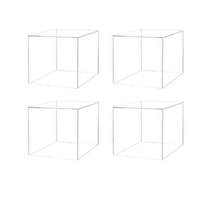 4 Pack 12 Inch Acrylic Display Riser Boxes Retail Product Risers Clear Bins No Lids with Hollow Bottom Merchandise Storage Caddy One Open Side No Assembly by Marketing Holders - size: 12"w x 12"h