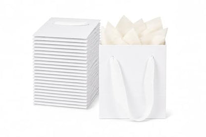 Treelement 22 Pack 4.7×2.3×6.3 Inch Small White Gift Bags with Tissue Paper - color: White