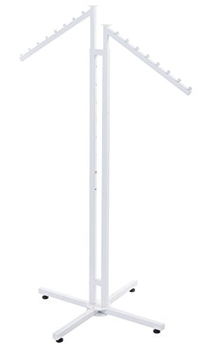 SSWBasics White 2-Way Clothing Display Rack - Sleek Retail Clothing Rack with Slant Arms for Garment Display (48"-72"H 3" Increments) - Sturdy Clothes Rack for Boutique, Thrift Store, and Retail