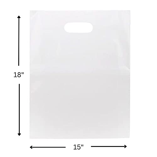 100 Frost Handle Bags 15x18, Extra Thick 2.25 Mil Retail Plastic Shopping Merchandise Gift Bags Tear Resistant Strong Durable Anti Stretch For Small Business LDPE Die Cut, ClearBags, 100% Recyclable - size: 15" x 18"