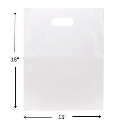 100 Frost Handle Bags 15x18, Extra Thick 2.25 Mil Retail Plastic Shopping Merchandise Gift Bags Tear Resistant Strong Durable Anti Stretch For Small Business LDPE Die Cut, ClearBags, 100% Recyclable - size: 15" x 18"