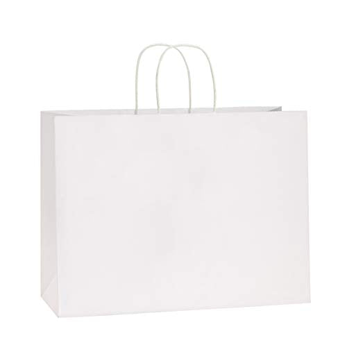 BagDream Kraft White Paper Bags with Handles 16x6x12 Inch Large 100Pcs Bulk - color: White