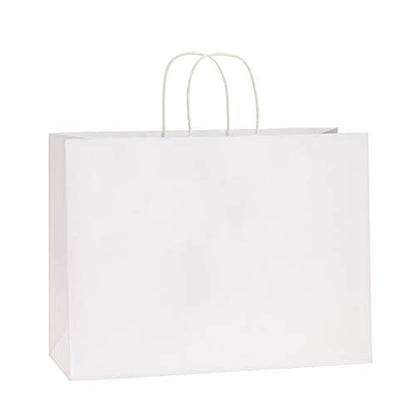 BagDream Kraft White Paper Bags with Handles 16x6x12 Inch Large 100Pcs Bulk - color: White