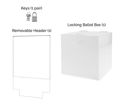Acrylic Donation Box with Lock and Sign Holder White Acrylic Ballot Collection Bin 8" Locking Suggestion Fundraising Bar School Voting Countertop Piggy Bank by Marketing Holders - size: 8.25"W x 8.25"D x 20.5"H