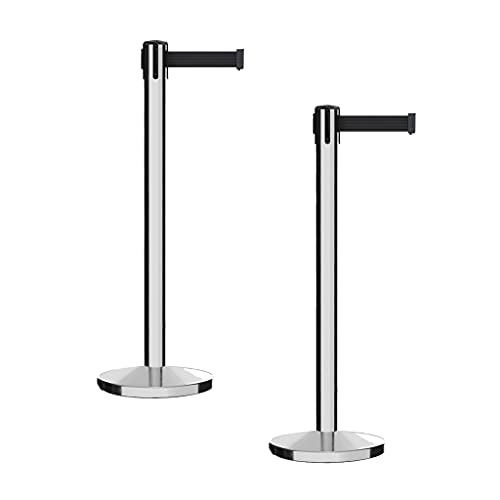 CCW Set of 2 Crowd Control Retractable Belt Barrier Stanchions, 7.5 Ft - color: Black, size: 7.5 Foot
