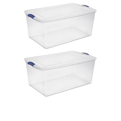 2Pack 105 Quart Clear Plastic Storage Bin with Lid, Large Home Organizer