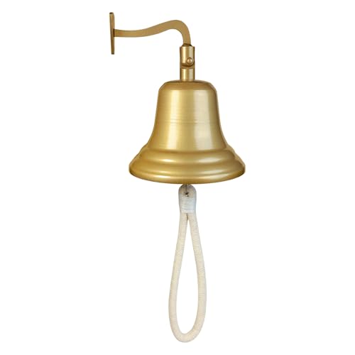 Heavy Duty Hanging Bell Dinner Bell Outdoor Bell Bracket Mount Wall Bell Indoor Rope Bell Ship/Boat/Nautical/Door/School/Reception/Home/Church Bell(Gold) - color: Pro-gold