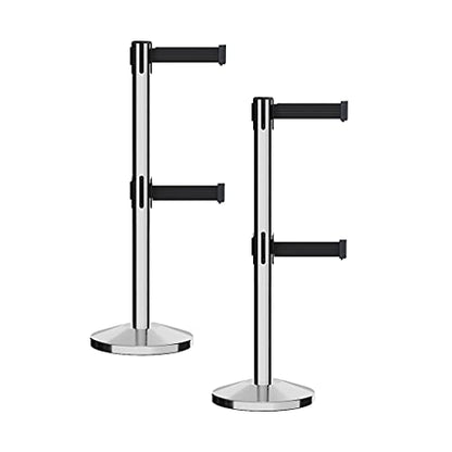 Crowd Control Warehouse CCW RBB-100D Retractable Stanchion Barriers, 2-Pack - color: Black, size: 7.5 Foot