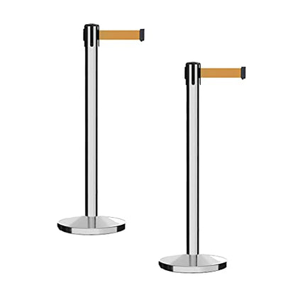 CCW Set of 2 Crowd Control Retractable Belt Barrier Stanchions, 7.5 Ft - color: Brown, size: 7.5 Foot