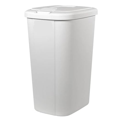 13.3 Gallon Touch Top Kitchen Trash Can, White Plastic Garbage Bin