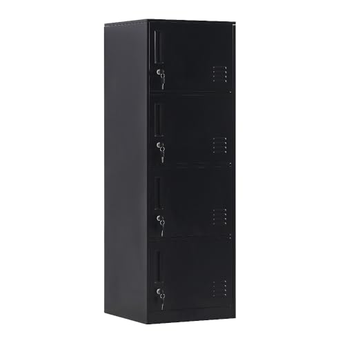 4 Door Metal Vertical Locker Storage Cabinet for Home,Office,School,Employees,Bedromm,4 Tier Storage Cabinet with Locking Doors,Lockable File Cabinet Organizer Lockers (Black) - color: Black, style: 4D