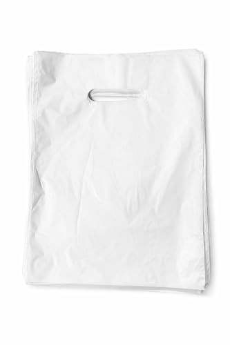 White Plastic Merchandise Bags, Die Cut Retail Shopping Bags for Small Business, Boutique & Store Packaging, 1.25 Mil, 9x12, 12x15, 15x18, Packs of 100, 200, 500 (100, 12x15) - size: 12x15
