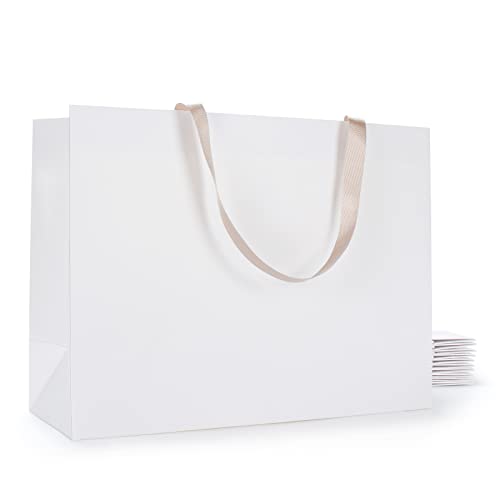 White Paper Gift Bags with Handles, 10Pcs 16"x6"x12" Extra Large - color: White, size: 16 x 6 x 12 Inch