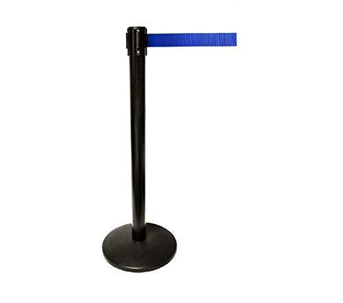40" HT Retractable Belt Queue Safety Stanchions Barrier Combo Set (2 Posts Blue Belt+WBracket) - color: 2 Posts Blue Belt+wbracket