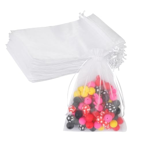Teqooza Mini Organza Bag, 5 x 7 inch White Sheer Organza Gift Bags, 20 Pcs