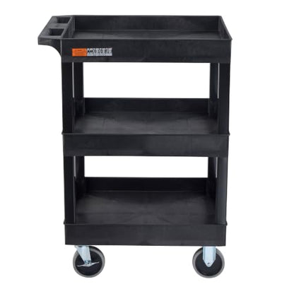 Luxor SEC111HD-B 24" x 18" Plastic Utility Cart- Three Shelf- Black