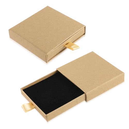 Yolev 2 Pack Jewelry Gift Boxes, 2.9x3.1x0.7Inch Small Gift Boxes for Bracelets Earrings Necklaces (Light Brown) - color: Kraft Paper