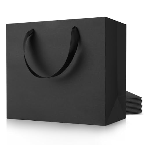 MOXARYSU Large Black Gift Bags: 12.5x4.5x11 Inch 12pcs Kraft Paper Bags Bulk For Party Shopping Birthday Wedding (L,12) - color: L-12-Black