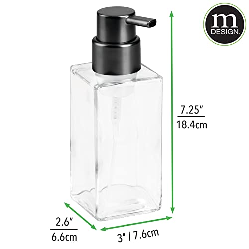 mDesign Glass Refillable Foaming Hand Soap Dispenser Modern Square Pump Bottle for Bathroom Vanities or Kitchen Sink, Countertops - 2 Pack - Clear/Black - color: Clear/Brushed Black