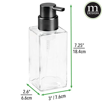mDesign Glass Refillable Foaming Hand Soap Dispenser Modern Square Pump Bottle for Bathroom Vanities or Kitchen Sink, Countertops - 2 Pack - Clear/Black - color: Clear/Brushed Black