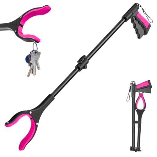 32" Foldable Grabber Reacher Pickup Tool for Seniors, Pink - size: 32 Inch