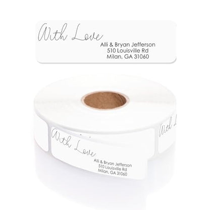 with Love Rolled Address Labels / 250 Personalized Return Address Labels/Designer Address Stickers in Elegant Plastic Dispenser - size: 250 Labels, style: With Love