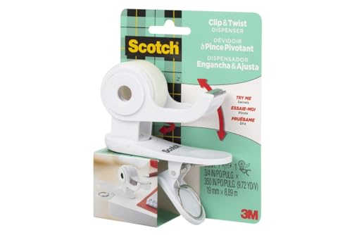 Scotch Desktop Tape Dispenser, White, Great for Gift Wrapping, 1 Dispenser (C19-CLIP-W-CCW)