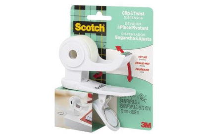 Scotch Desktop Tape Dispenser, White, Great for Gift Wrapping, 1 Dispenser (C19-CLIP-W-CCW)