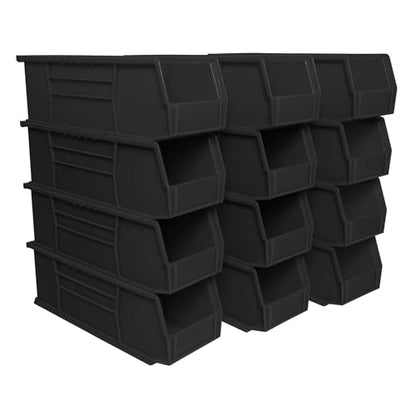 Akro-Mils 30234 AkroBins Plastic Storage Bins, 15"x5"x5", Black, 12-Pack - color: Black