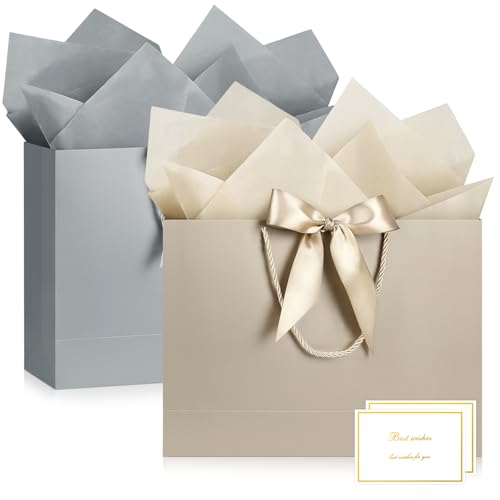 JMANNI Gift Bags with Handles, 14.6” Large Gift Bags with Tissue Paper - color: 2pcs-Golden-Silver