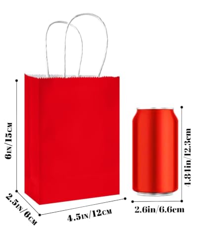 qiqee 24PCS Mini Gift Bag with Handles Bulk 4.5"x2.5"x6" Gift Bags Red Bags Multiple Uses - color: Red