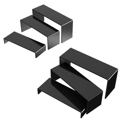 6 PCs 9 Inch Black Acrylic Display Risers 3 Tier Stand - color: Black 6 PCs