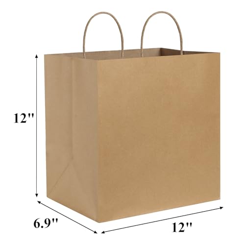 BagDream Kraft Paper Bags with Handles 12x7x12 Inch Large Brown 100 Bulk