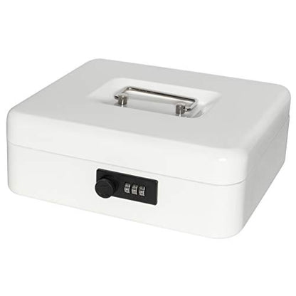 Jssmst Cash Box with Combination Lock - Durable Metal Cash Box with Money Tray, Large, White - color: White, size: Large