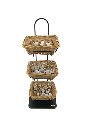 FixtureDisplays® Mini 3 Tier Wicker Basket Organizer Stand for Tabletop Display, 8.3 X 8.3 X 22.5" 119999-NPF