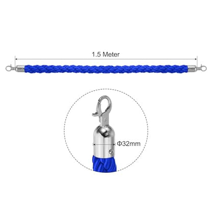 PATIKIL Stanchion Rope, 2 Pack 1.5m/5Ft Barrier Rope Twisted Post Ropes with Snap Hooks for Posts Stands Queue Divider Crowd Control of Hotel, Blue Silver - color: Blue/Silver