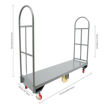 U-Boat Heavy Duty Platform Truck, 2000 Lbs Capacity U Boat Cart, 60.5"X15.7"X52.2" Steel Dolly Cart with Removable Side Fences, 6 Wheels and Foot Brake, Push Cartfor Material Handling - color: Black