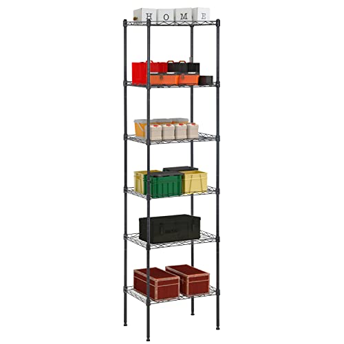 BestOffice | 6-Tier Wire Shelf with Wheels | 16.7" x 11.8" x 63.6" | Black - color: Black, size: 16.7L×11.8W×63.6H