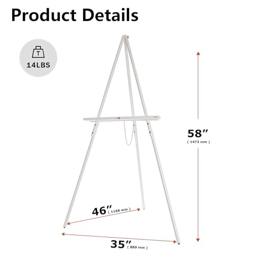 DJAR 63" Wooden Easel Stand for Sign, Adjustable Height, White - color: White, size: 1pc