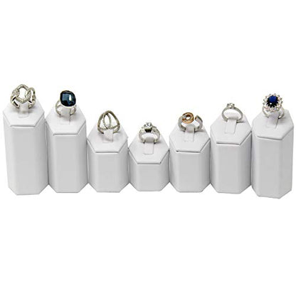 MOOCA 7-Piece Faux Leather Ring Stand Holder Jewelry Display, White - color: White Faux Leather