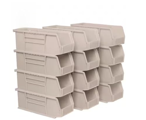 Stackable Stone Color Plastic Storage Bins, 12-pack XH39770