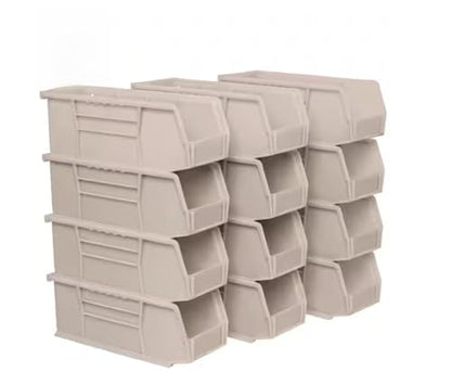 Stackable Stone Color Plastic Storage Bins, 12-pack XH39770