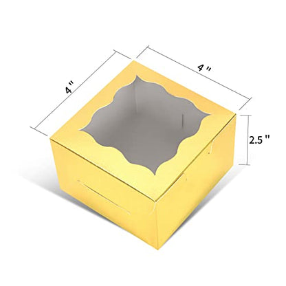 KPOSIYA 20pcs Small Cookie Boxes with Window, 4x4x2.5 Gold Bakery Box - color: Gold, size: 20