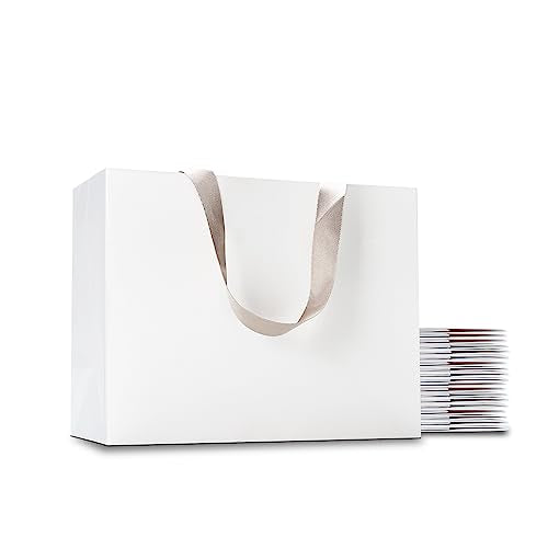 White Gift Bags with Handles, 20Pcs 10.5"x4.25"x8" Medium Size - color: White, size: 10.5x4.25x8 Inch (Pack of 20)