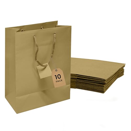 Novel Box Gold Gift Bags with Handles 10 Pack 6.5x3.5x6.5 Inches - color: Gold, size: Medium