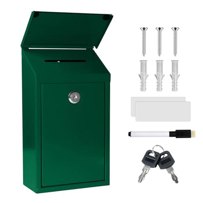 CHONOVO Metal Cash Box 10.2" with 2 Magnetic Whiteboard, Green - color: Green