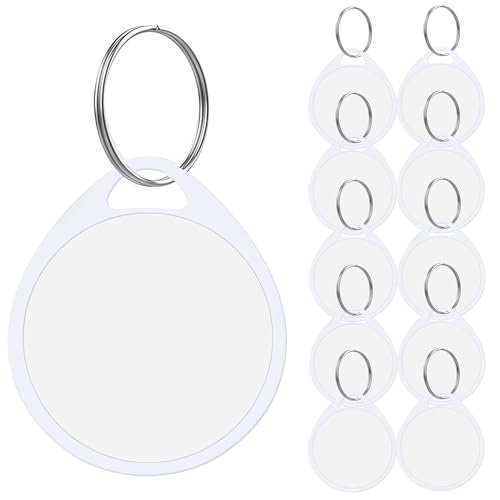 1.5 Inch Plastic Key Tags - 10 Pack Sturdy Round White Key Labels/Item Identifiers with Blank Paper Stickers and Split Rings